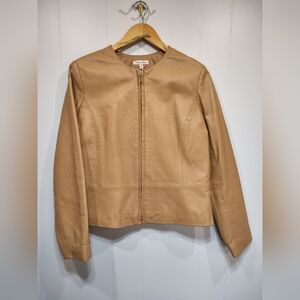 Yvonne Marie Camel Leather Jacket Size 8 Zip Front Cropped Classic Neutral
